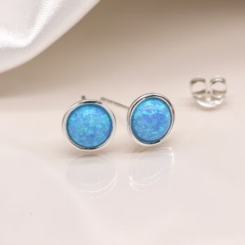 Sterling Silver Blue Opal Stud Earrings, 6 of 8