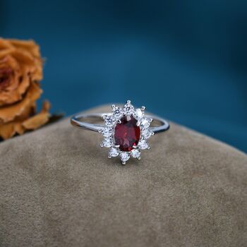 Genuine Garnet And Cz Halo Ring Sterling Silver, 4 of 12