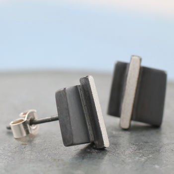 Geometric Earrings. Square Black Studs, 7 of 8