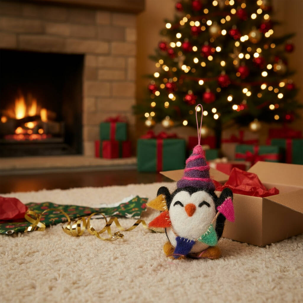 Handmade Felt Party Penguin Decoration, 1 of 5