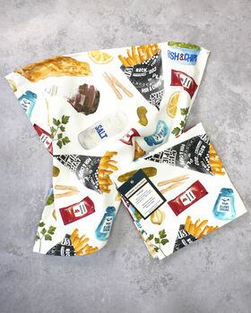 Fish And Chips Napkin Set | Foodie Gift | Hand Drawn Cotton Napkins, 4 of 5