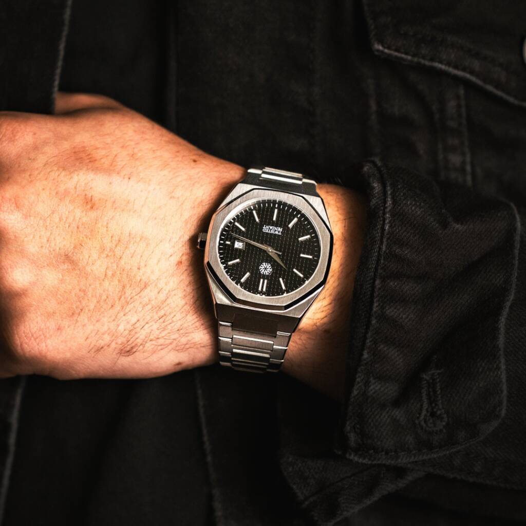 Mens Silver And Black Obsidian Steel Watch, 1 of 12