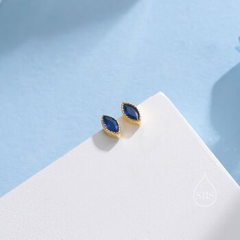 Extra Tiny Sapphire Blue Marquise Cz Stud Earrings, 3 of 12