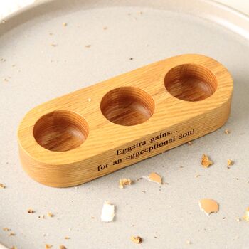 Personalised Triple Egg Cup In Solid Oak, 3 of 6