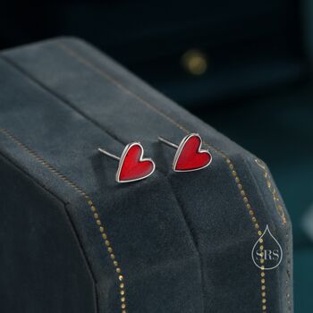 Sterling Silver Red Enamel Glaze Heart Stud Earrings, 7 of 12