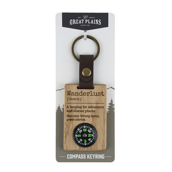 Great Plains 'Wanderlust' Oak Compass Keyring, 2 of 2