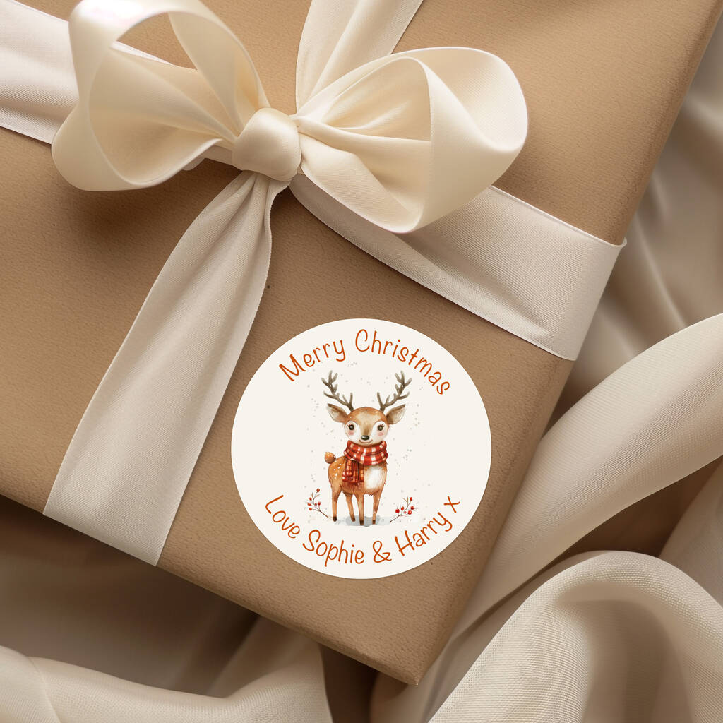 Personalised Reindeer Christmas Gift Tags Stickers X24, 1 of 3