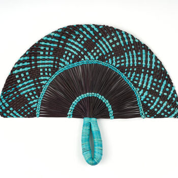 Woven Straw Midnight Blue Handheld Fan, 2 of 3