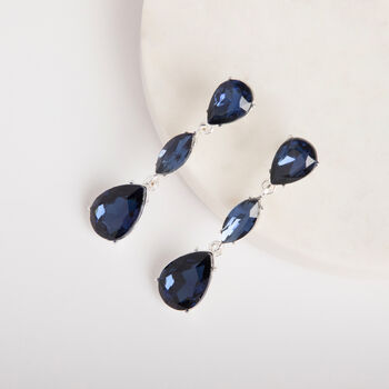 Midnight Blue Triple Tear Drop Crystal Earrings, 3 of 3