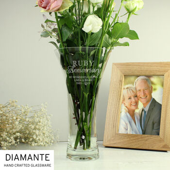 Personalised Ruby Anniversary Diamante Heart Vase, 5 of 6