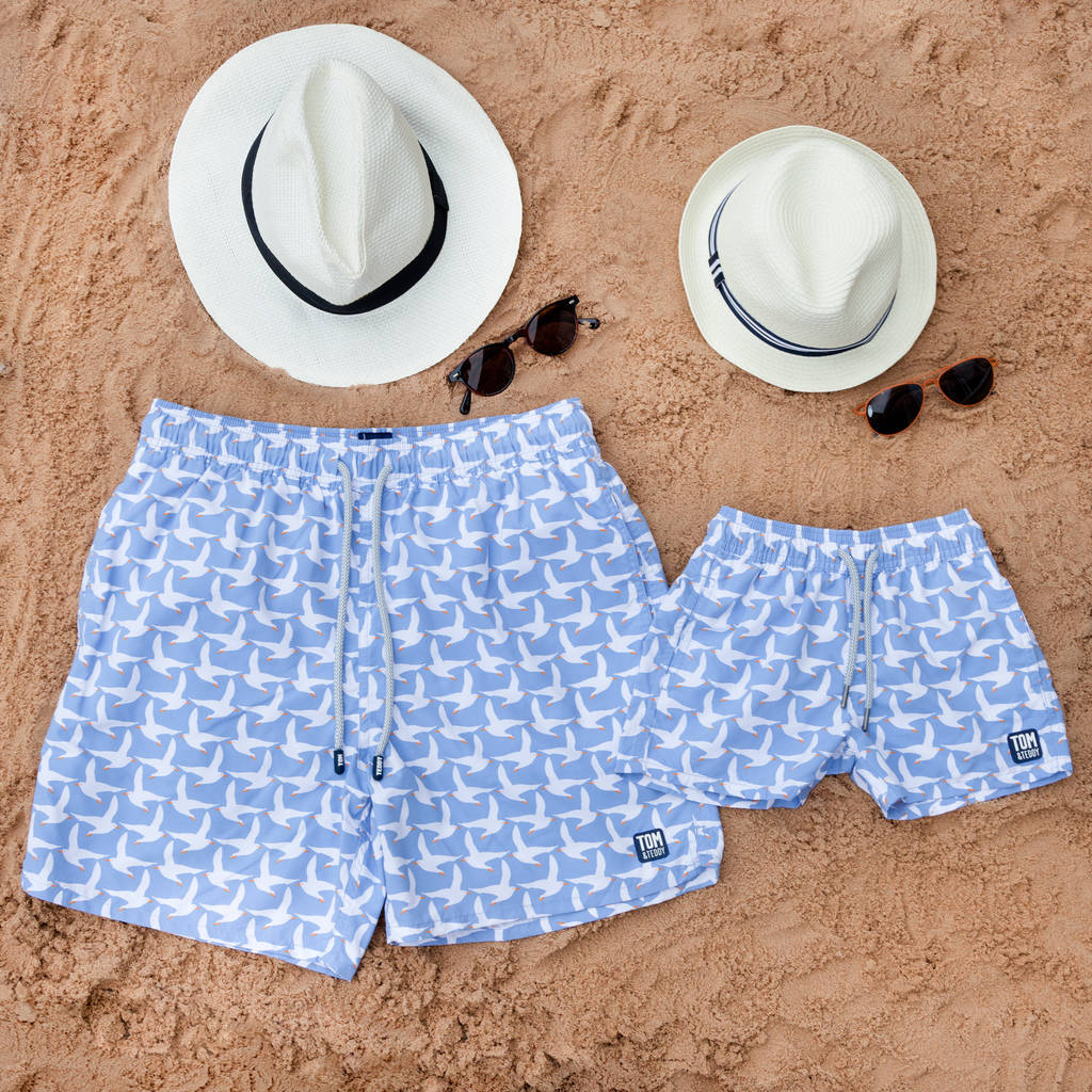 Father And Son Matching Ice Blue Seagulls Swim Shorts By Tom and Teddy ...