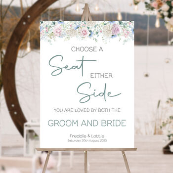 Wedding Choose A Seat Sign Pink, Blue White Florals, 2 of 5