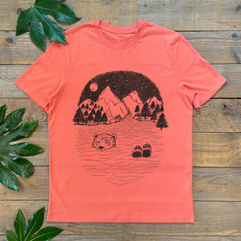 Wild Swimming Bear, Organic Men's T Shirt, 2 of 4