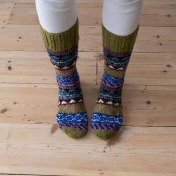 Fair Isle Hand Knitted Wool Socks, 3 of 12