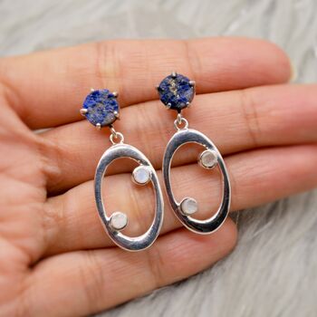 Lapis Lazuli, Moonstone Silver Earrings, 5 of 9