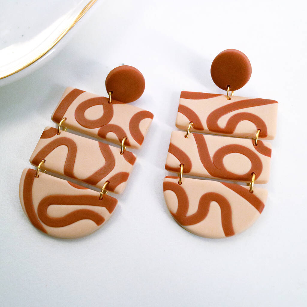 Caramel Swirls, Handmade Statement Clay Earrings By By Coya ...