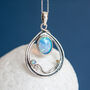 Molten Sterling Silver Halo Teardrop Blue Opal Necklace, thumbnail 1 of 9