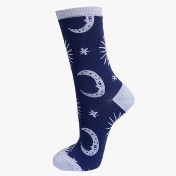 Women's Bamboo Glitter Socks Sparkly Star And Moon, 2 of 2