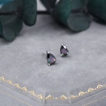 Sterling Silver Mystic Black Droplet Stud Earrings, 3 of 9