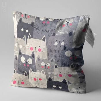 Cute Grey Cats Pillow Covers With Pink Cheeks, 3 of 7