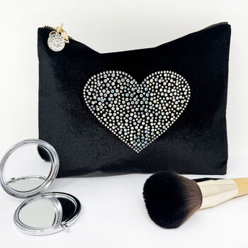 Heart Rhinestone Velvet Make Up Bag Gift For Her, 3 of 6