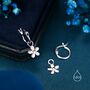 Sterling Silver Daisy Dangle Drop Huggie Hoop, thumbnail 6 of 12
