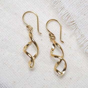 18k Gold Plated Brass Dangly Simple Twist Earrings, 3 of 5