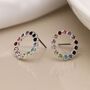 Twinkling Silver Plated Rainbow Halo Stud Earrings, thumbnail 1 of 5