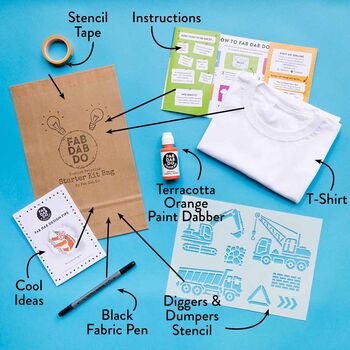 Diggers And Dumpers Kids T Shirt Painting Starter Kit, 2 of 10