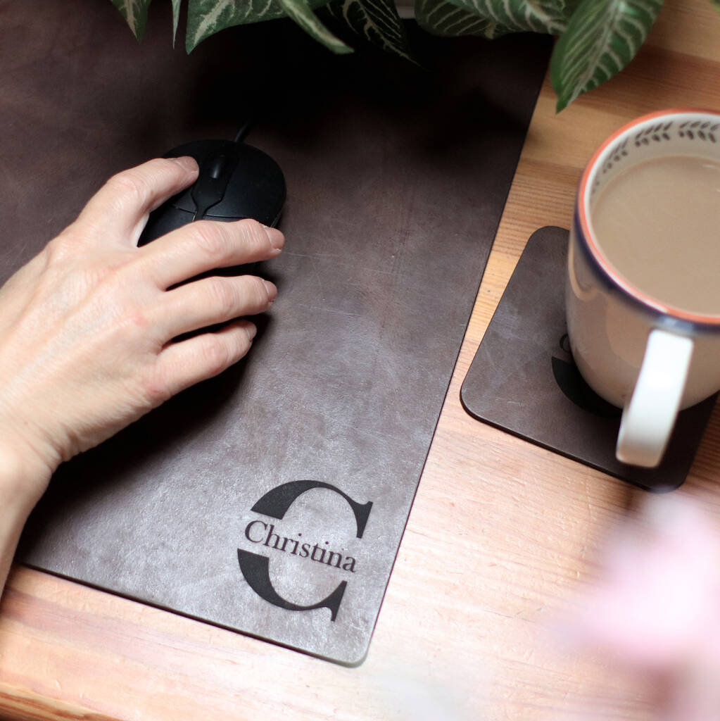 Personalised Leather Mouse Pad And Coaster Set By The British Belt
