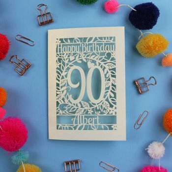 Personalised 90th Birthday Card Papercut Flower Design, 7 of 7