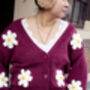 Burgundy Crochet Bobble Applique Relaxed Daisy Cardigan, thumbnail 6 of 6