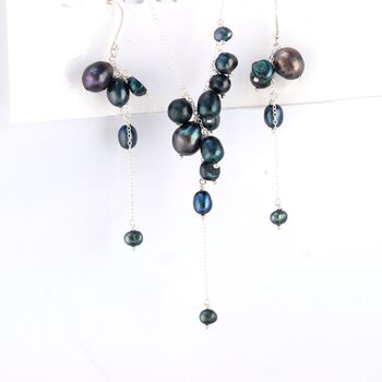 Womens Pearl Waterfall Necklace Earrings Jewellery Set, 4 of 12