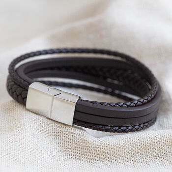 Men's Layered Leather Straps Bracelet, 4 of 8