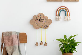 Children's Oak Wood Raindrops And Cloud Rainbow Clock, 3 of 6