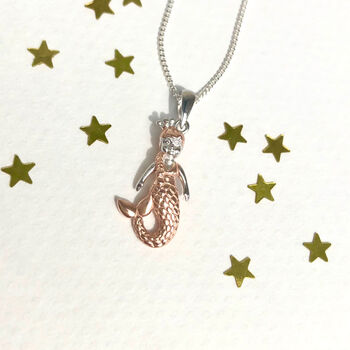 Sterling Silver And Rose Gold Plated Mermaid Necklace, 3 of 7