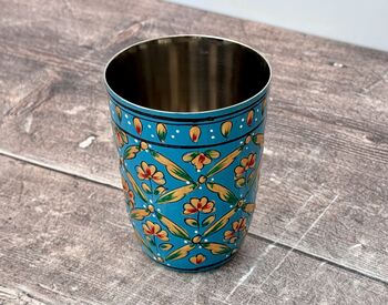 Hand Painted Blue And Gold Stainless Steel Drinking Tumbler, 2 of 4