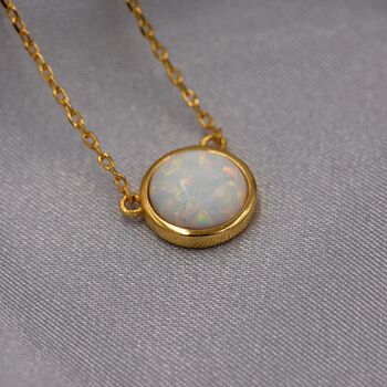 Sterling Silver White Opal Dainty Coin Pendant Necklace, 7 of 12