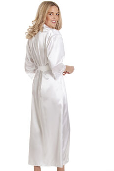 British Made White Bridal Long Satin Dressing Gown With Lace Detail Ladies Size 8 To 28 UK, 2 of 5