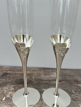 Set Of Two Silver Plated Heart Champagne Glasses, 2 of 5