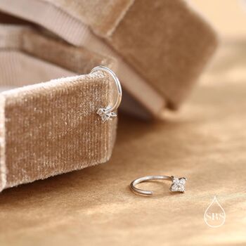 Cz Hydrangea Flower Huggie Hoop Earrings In Sterling Silver, 2 of 12