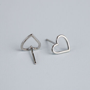 Sterling Silver Heart Outline Stud Earrings, 4 of 6