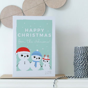 Family Christmas Card Personalised With Snow People, 3 of 4