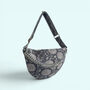 Cross Body Sling Bag | Grey And White Block Print Floral Cotton, thumbnail 3 of 4