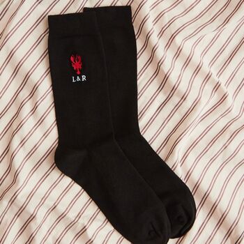 Personalised Embroidered Lobster Logo Black Socks, 3 of 3