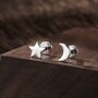 Mismatched Moon And Star Flat Back Earrings In Sterling Silver, thumbnail 1 of 11