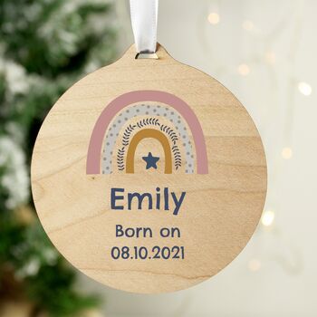 Personalised Pink Rainbow Round Wooden Decoration, 4 of 4