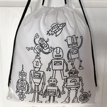 Pump Bag With Robots To Colour In, 3 of 7