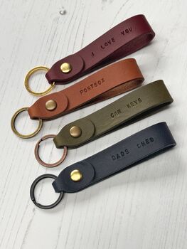 Tan Mini Text Personalised Leather Keyring Gift, 5 of 5