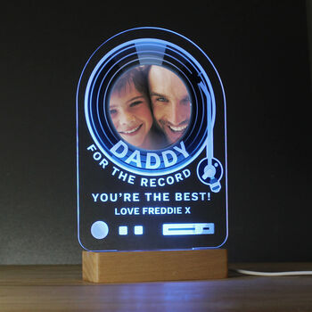 Personalised Record Photo Upload Wooden Based LED Light, 3 of 4